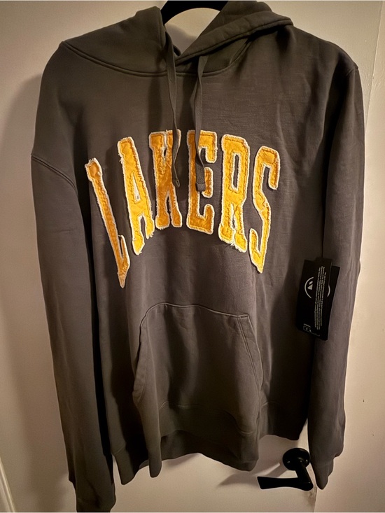 ‘47 Brand Other - Gray Crewneck Hoodie with Yellow Chenille 'LAKERS' Logo